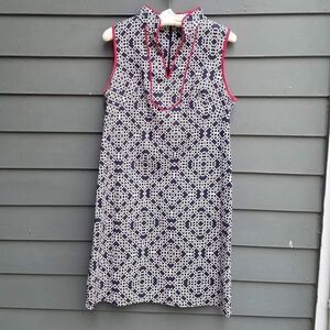 Eliza J Navy / White Shift Dress with Mandarin Collar - cotton